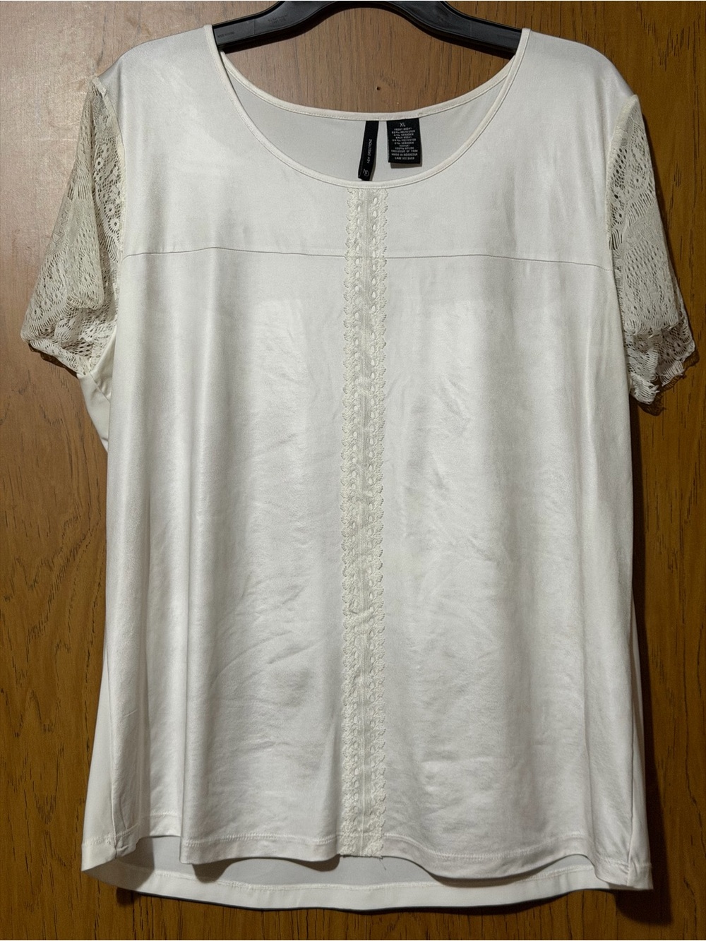 new directions Ivory Lace-Trim Short Sleeve Tee